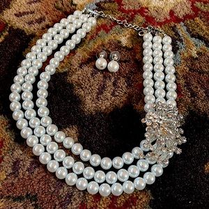 Faux Pearl Necklace & Earrings